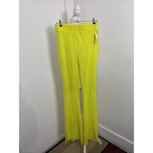 NWT Forever 21 Wide Leg Tuxtured Pull On Pants  Large Neon Yellow/Green
